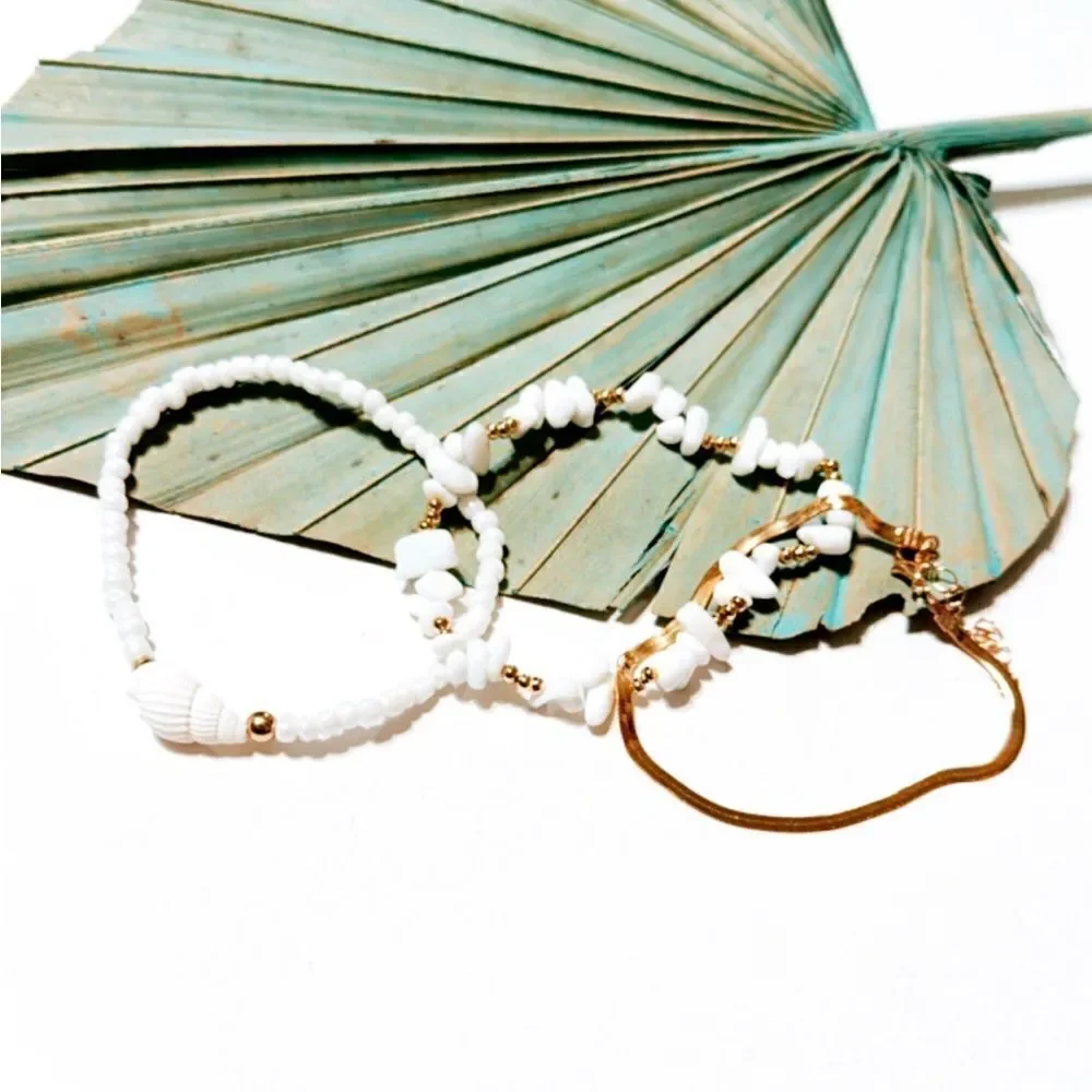 Boho white anklet S623 - Picture 2 of 4